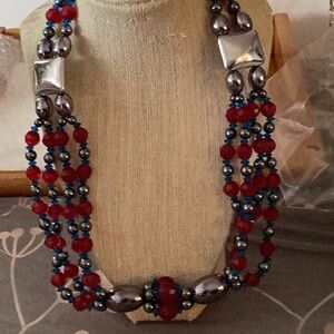 Elegant Red and Silver Beaded Necklace